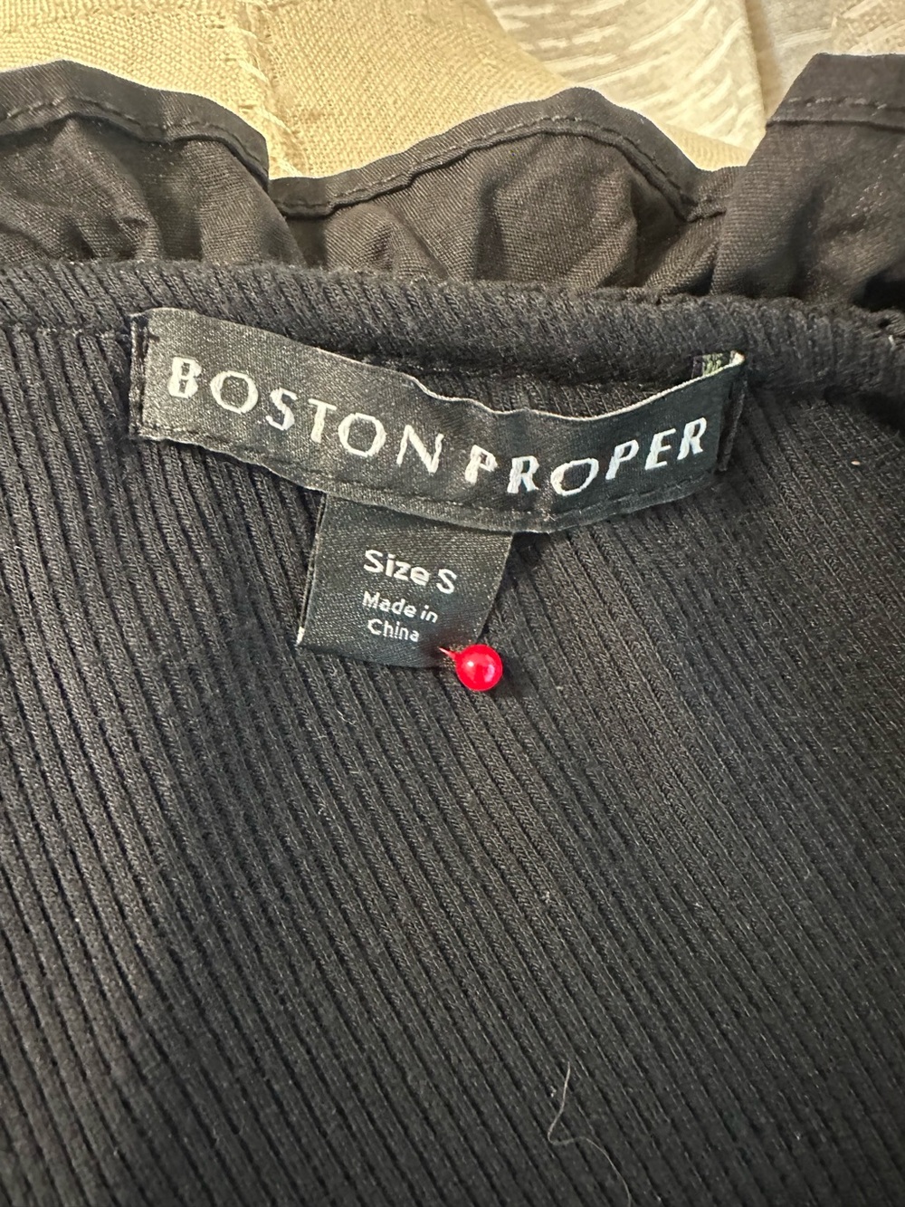 Boston Proper Black One Shoulder Ruffle Top Ribbed Stretch Size Small - Picture 3 of 3